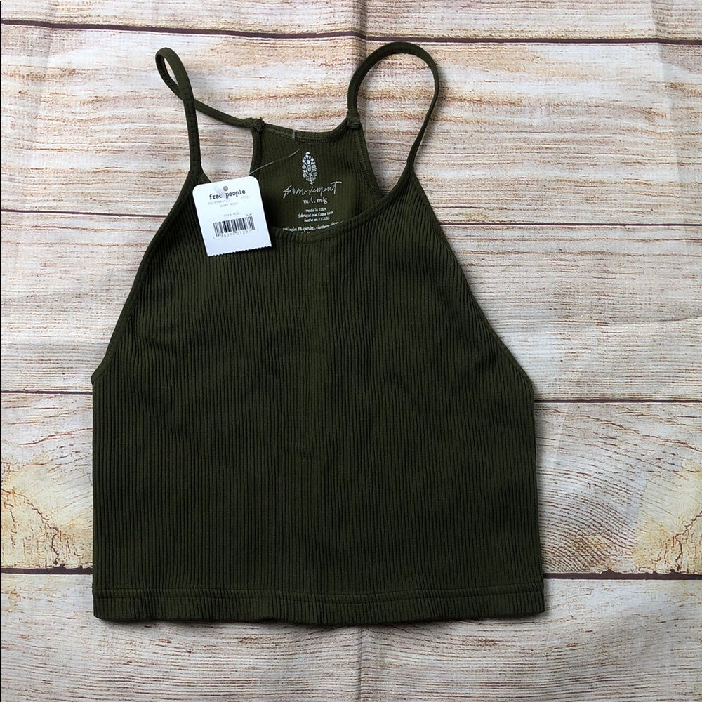 Free People Forest Green Ribbed Crop Top